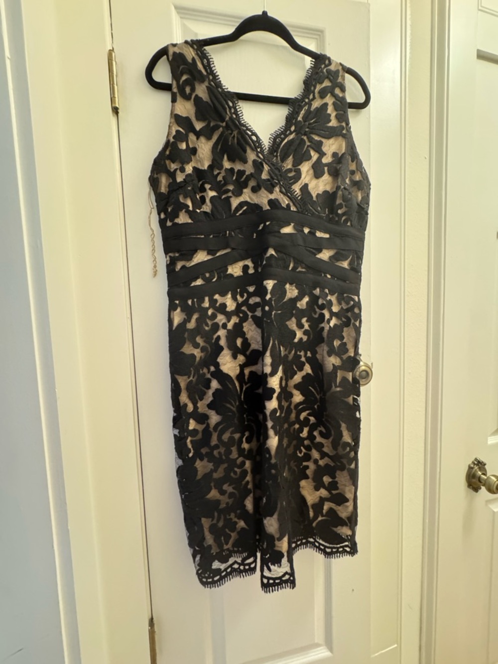 Ronni Nicole Black Lace Overlay Dress with Beige Lining